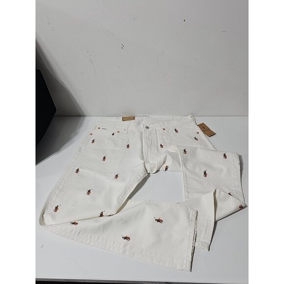 Polo Ralph Lauren 35x32 White The Sullivan Slim All Over Pony Denim Jeans NWT - Picture 8 of 13